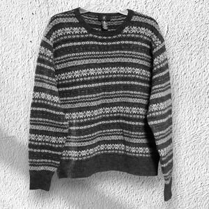 Club Room Mens XL Gray Fair Isle Lambswool Crewneck Sweater Vintage Woolmark